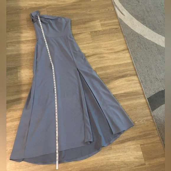 NWOT Amsale Bridesmaid Dress Blue Maxi Dorothy GB263P Draped one-shoulder 12 - Picture 7 of 10